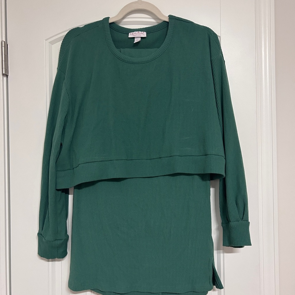 Ingrid & Isabel Forest Green Ribbed Top